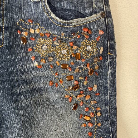 Mixit Women's Flare Jeans Blue Floral Embellished Stretch Mid Rise Size 8 - Picture 4 of 10